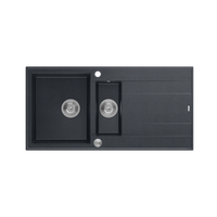 EVAN 156 GraniteQ zlewozmywak z syfonem Push To Open 1,5-komorowy z/o (1000x500x210; kom. 420x480) black diamond / elementy stalowe