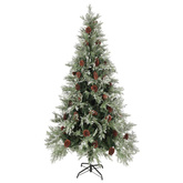 vidaXL Choinka z szyszkami, zielono-biała, 225 cm, PVC i PE