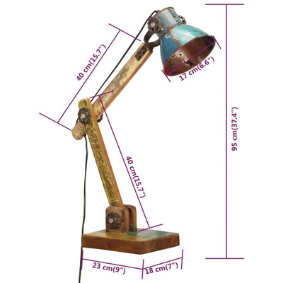 vidaXL Industrialna lampka biurkowa, kolorowa, okrągła, 23x18x95 cm