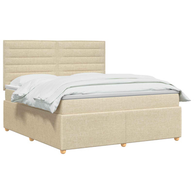Łóżko z box spring LED z materacem kremowy 160 x 200 cm tkanina
