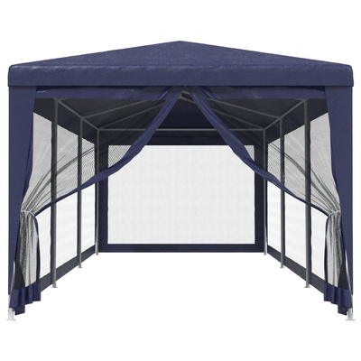 Namiot imprezowy z 8 ścianami z siatki, niebieski, 3x9 m, HDPE