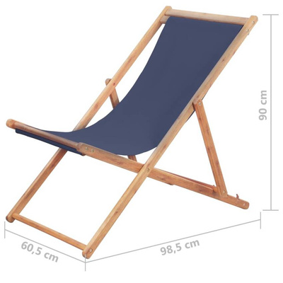 Składany leżak plażowy, tkanina i drewniana rama, niebieski vidaXL
