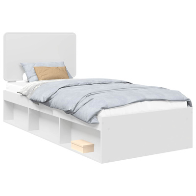 Ramka łóżka Z zagłówkiem Biały 100 x 200 cm Lite drewno sosnowe