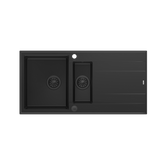 EVAN 156 GraniteQ zlewozmywak z syfonem Push To Open 1,5-komorowy z/o (1000x500x210; kom. 420x480) pure carbon / elementy pure carbon