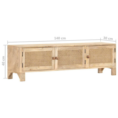 vidaXL Szafka pod TV, 140x30x40 cm, drewno mango i naturalna trzcina