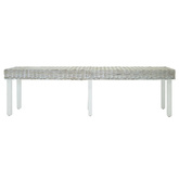 Ławka biała, 160x35x45 cm, naturalny rattan kubu i drewno mahoniowe