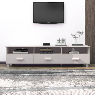 vidaXL Szafka pod TV HAMAR, biała, 158x40x40 cm, lite drewno sosnowe