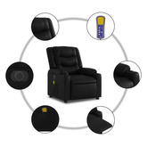 vidaXL Rozkładany fotel masujący, elektryczny, czarny, sztuczna skóra