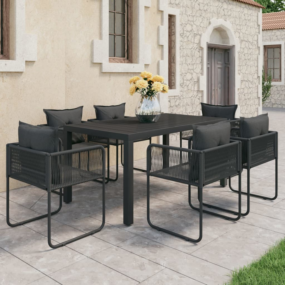 7-częściowy zestaw mebli ogrodowych rattan PVC, czarny