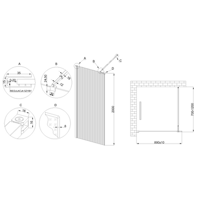 KABINA WALK-IN II INVENA TREND 90X200CM RYFLOW.8MM SHINY-GLASS CHROM