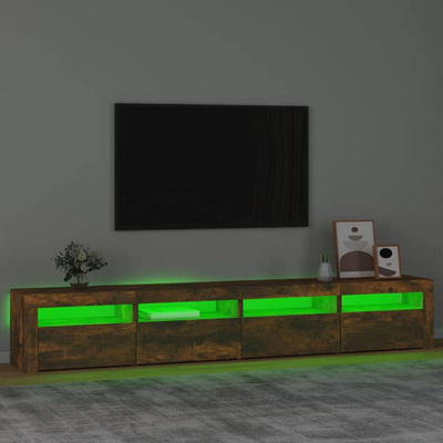 Szafka pod TV z oświetleniem LED, przydymiony dąb, 240x35x40 cm vidaXL