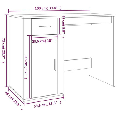 vidaXL Biurko, białe z połyskiem, 100x49x75cm, materiał drewnopochodny