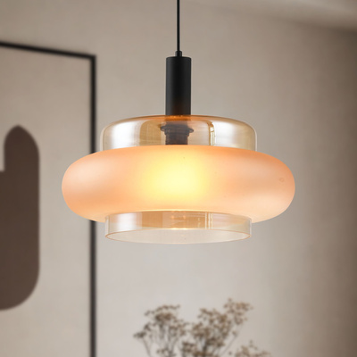 Lampa wisząca Brizi szklana pojedyncza bursztynowy klosz do jadalni