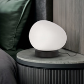 Lampa stołowa STONES minimalistyczna - biały akrylowy klosz 20 cm w kształcie kamienia - skandynawska lampka nocna do sypialni i salonu E27