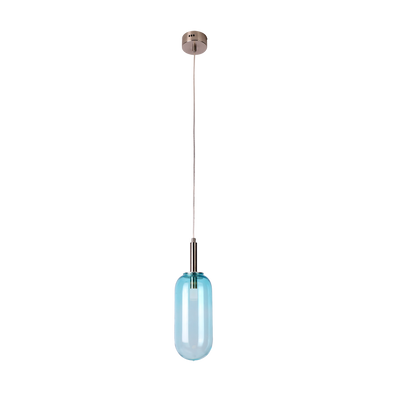 Lampa wisząca FIUGGI niebieska - ze szklanym z długim kloszem – nowoczesna lampa LED nad stół i do salonu