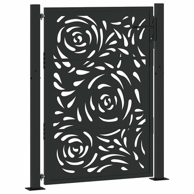 Brama ogrodowa czarna 100x125 cm Stalowy wzór płomienia