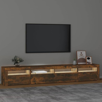vidaXL Szafka pod TV z oświetleniem LED, przydymiony dąb, 240x35x40 cm