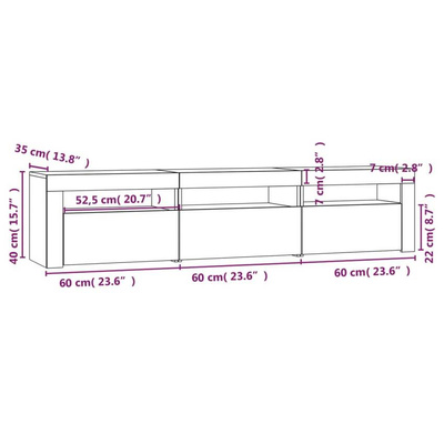 vidaXL Szafka pod TV z oświetleniem LED, szarość sonoma, 180x35x40 cm