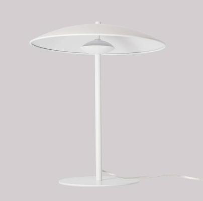 Lampa stołowa LUND w stylu skandynawskim – biały klosz talerz - minimalistyczna lampa do salonu i sypialni