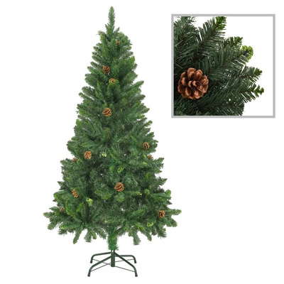 vidaXL Sztuczna choinka z lampkami i szyszkami, zielona, 150 cm