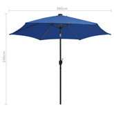 Parasol ogrodowy z LED i aluminiowym słupkiem 300 cm, niebieski