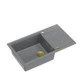 EVAN 136 XL GraniteQ zlewozmywak z syfonem Push To Open 1-komorowy z/o (860x500x210; kom. 420x490) silver stone / elementy złote