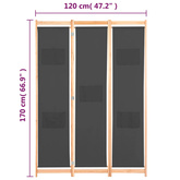 3-panelowy, szary, 120x170x4 cm, tkanina Parawan