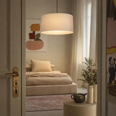 Lampa wisząca z abażurem Shanti beżowa do sypialni E27
