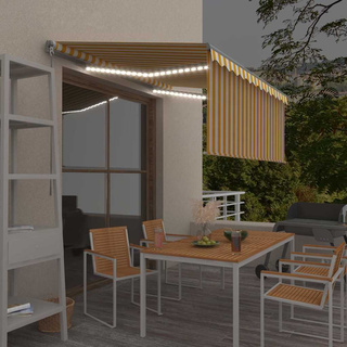 Ręcznie zwijana markiza z zasłoną i LED, 3,5x2,5 m, żółto-biała