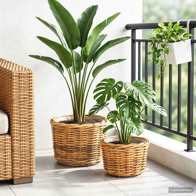Kosz na rośliny 2 szt. Naturalny Brąz Rattan Kubu