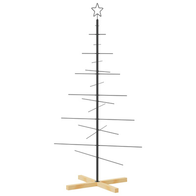 vidaXL Metalowa choinka z drewnianą podstawą, czarna, 150 cm