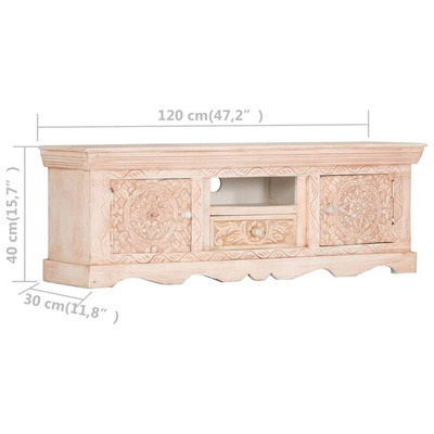vidaXL Szafka pod TV, biała, 120 x 30 x 40 cm, lite drewno mango