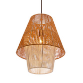 Lampa wisząca z abażurem Africa beżowo-biała do sypialni E27