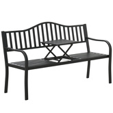 Ławka Ogrodowa Taras Ogród Park Metalowa Oparcie Stolik Czarna 150 cm