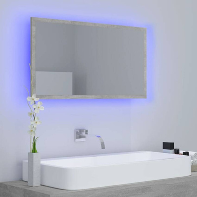 vidaXL Lustro łazienkowe LED, szarość betonu, 80x8,5x37 cm, akryl