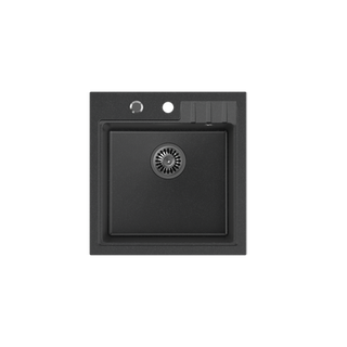 PETER 110 GraniteQ zlewozmywak granitowy black dotted (czarny) 1-komorowy z/o (50x52x20) z syfonem i zaślepką
