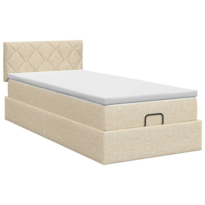 Łóżko ottoman z materacem kremowy 90 x 200 cm tkanina