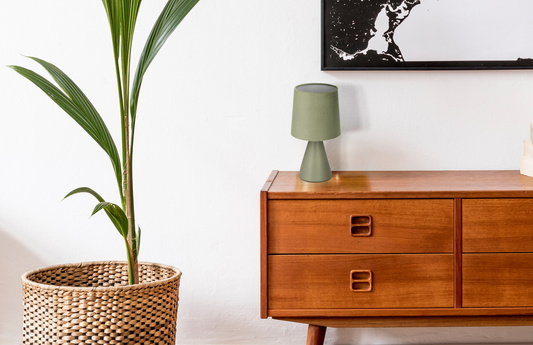 Lampka nocna Satti szarozielona ceramiczna z abażurem klasyczna E14