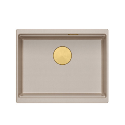 Zlewozmywak granitowy LOGAN 100 – jednokomorowy, podwieszany, pearl beige/elementy złote, Quadron