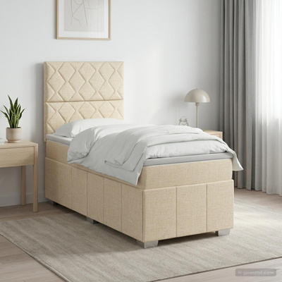 Łóżko z box spring LED z materacem kremowy 90 x 200 cm tkanina