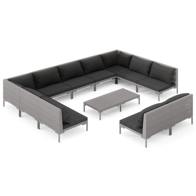 12-cz. zestaw wypoczynkowy do ogrodu, z poduszkami, ciemnoszary