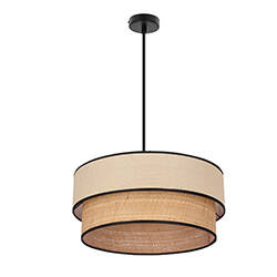 Lampa wisząca z abażurem Lorenzo kremowy z czarną oblamówką do jadalni