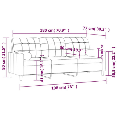3-osobowa sofa z poduszkami, czarna, 180 cm, tkanina