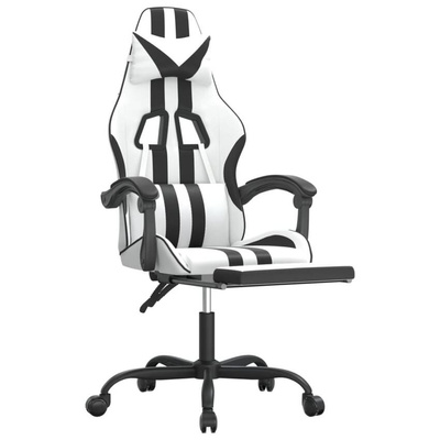vidaXL Fotel gamingowy z podnóżkiem, biało-czarny, sztuczna skóra model standard