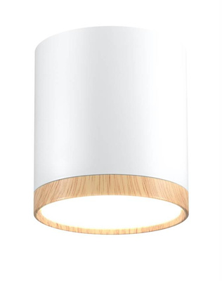 Lampa sufitowa tuba biała drewniana LED natynkowa zintegrowany LED