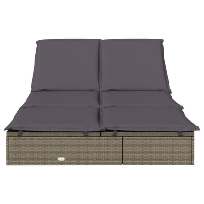 vidaXL 2-osobowy leżak z poduszkami, szary, polirattan