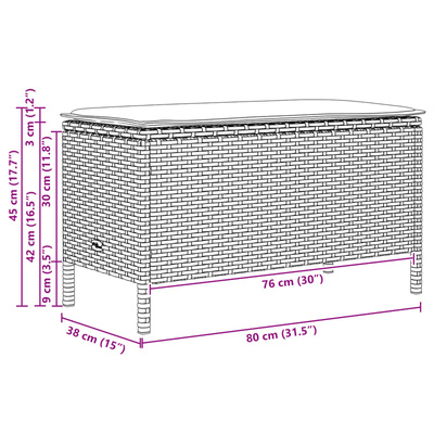 Pufa ogrodowa z poduszką Czarny 80 x 38 x 45 cm Rattan PE