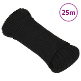 vidaXL Linka robocza, czarna, 5 mm, 25 m, poliester