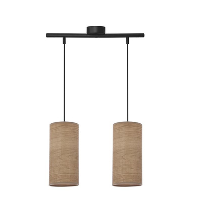 Lampa wisząca z abażurami Ballo czarna podwójna nad stół abażur orzechowy  