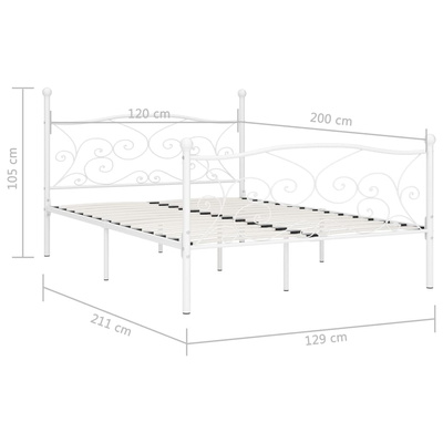 vidaXL Rama łóżka ze stelażem z listw, biała, metalowa, 120 x 200 cm